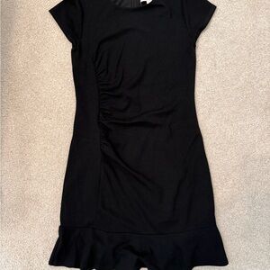 LOFT Black Midi Dress with Ruffle Hem